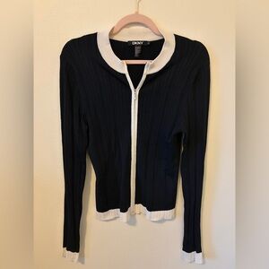 DKNY Black and White Zipper Cardigan
